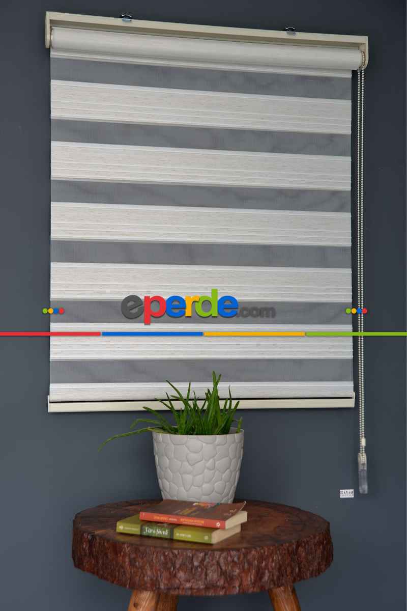 Halim Perdesan Plz-800 Keten & Beyaz Renk Etekli Veya Eteksiz Zebra Stor Perde