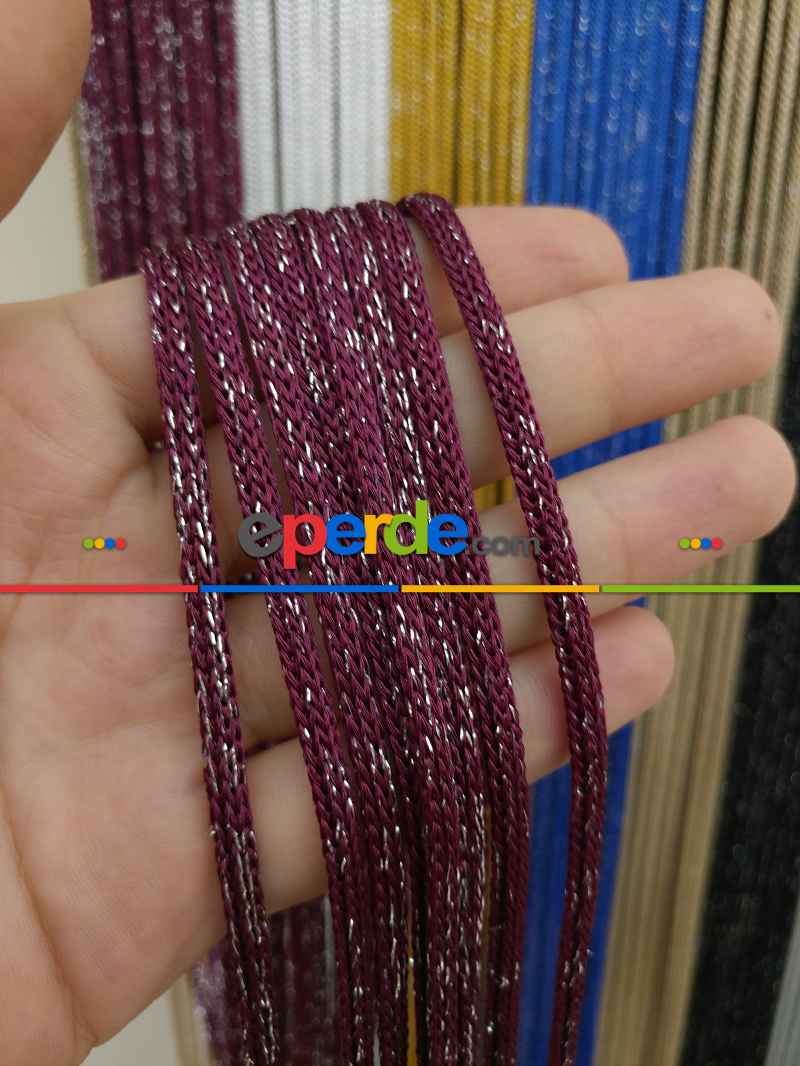 Bordo Rengi Simli İp Perde Jumbo Zincir Serisi- Bordo-gümüş