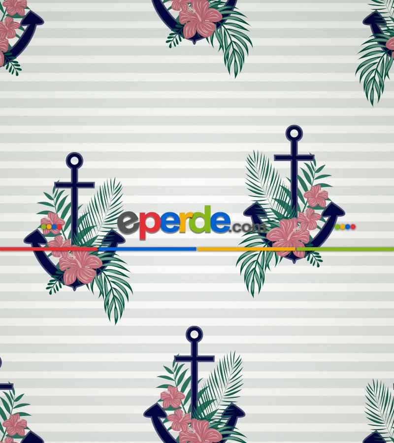 Çapa Desenli Baskılı Stor Perde- Çok Renkli