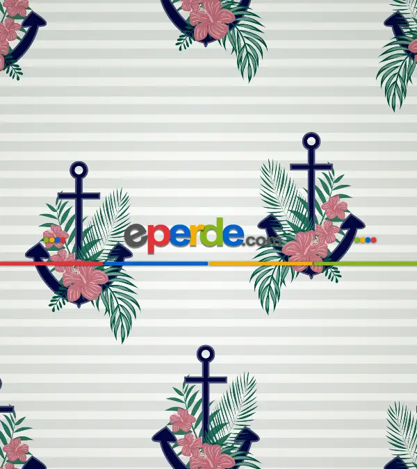 Çocuk Odası Stor Perde - Çapa Desenli Baskılı Stor Perde- Çok Renkli