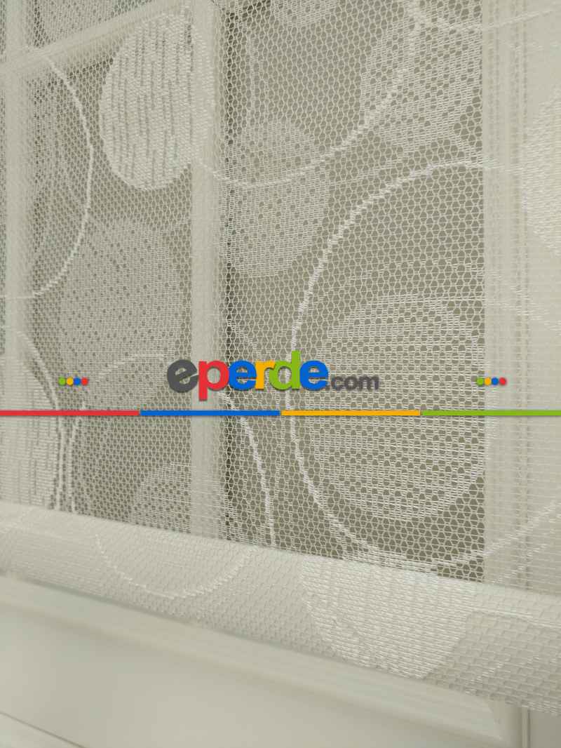 Jakar Örme Tül- Ekru Çiftli Sistem Dantel Desenli Perde- Ekru