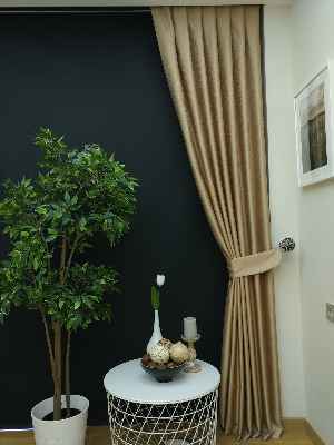 Salon Perdesi - Bej Desenli Jakar Fon Perde (geniş En:280 Kumaş)- Bej