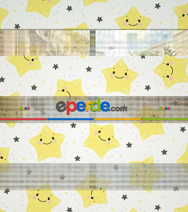 Yıldız Desenli Baskılı Zebra Perde- Çok Renkli