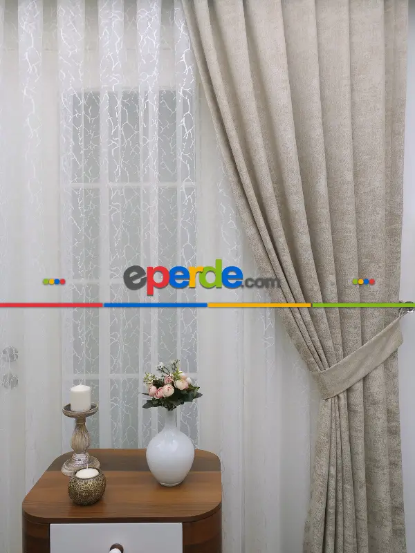 Açık Krem - Düz Jakar Fon Perde (180)- Krem Açık