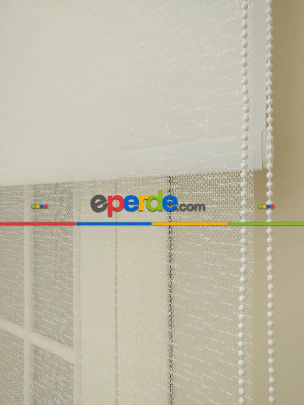 Jakar Örme Tül- Ekru Çiftli Sistem Dantel Desenli Perde- Ekru