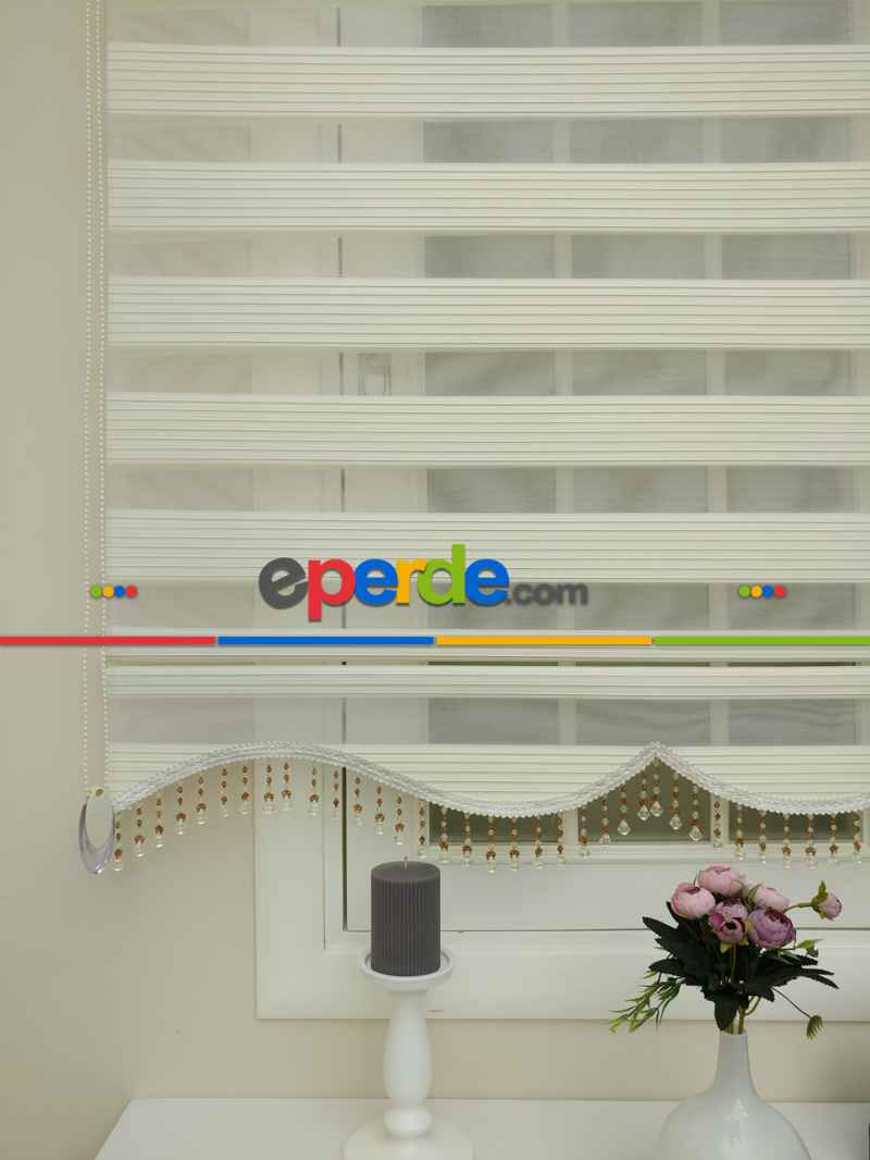 Mutfak - % İndirimmm Krem Renk Plise Zebra Perde (kalın Zeminli) 1. Kalite- Krem Açık-ekru