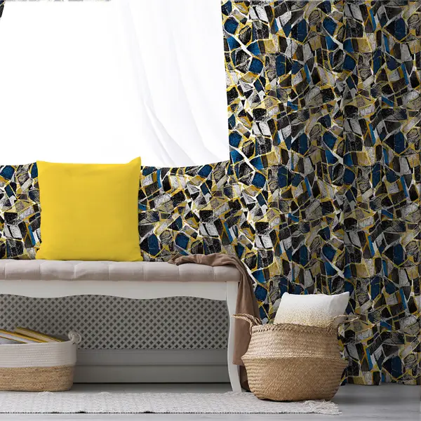 Oturma Odası Fon Perde Evim736 Kumaşı Kalındır Duck Bezi Değildir- Mavi-beyaz