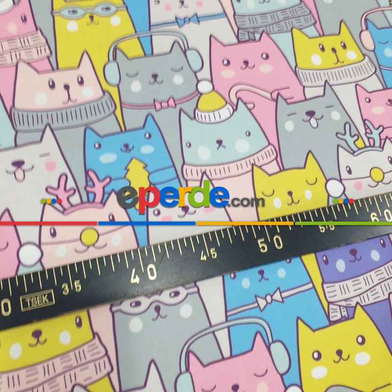 Bebek Odası Fon Perde - Sevimli Kediler Fon Perde- Pembe