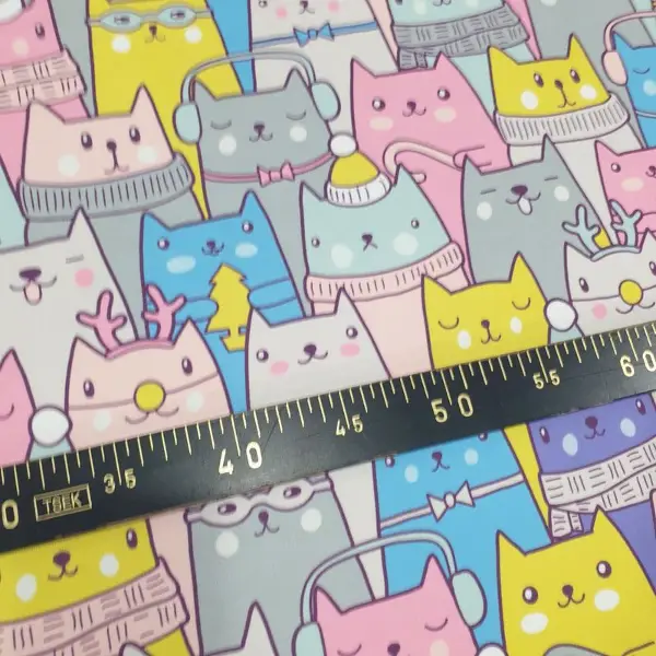 Bebek Odası Fon Perde - Sevimli Kediler Fon Perde- Pembe