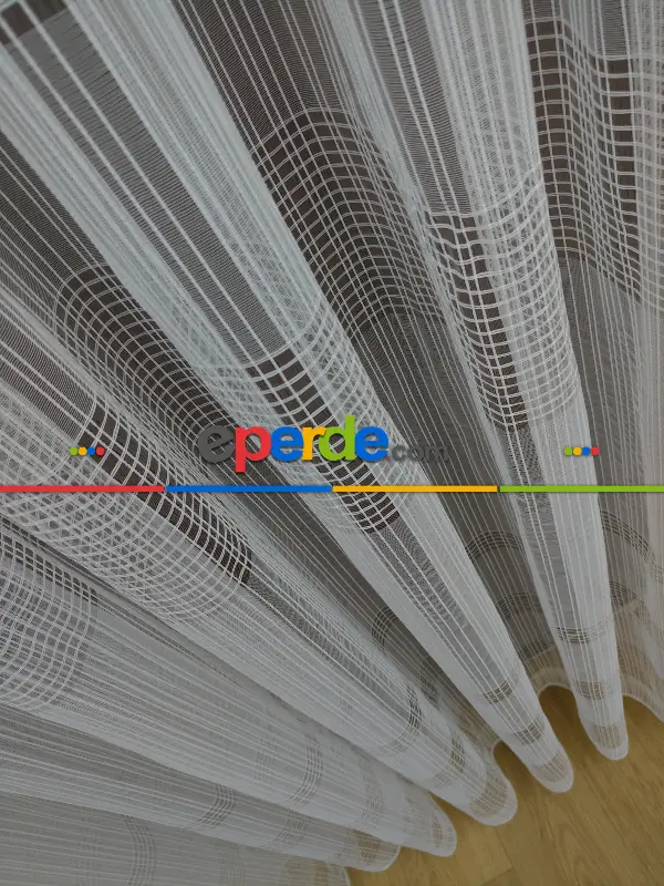 Ekru Zincir Çizgili Tül Perde- Ekru - Kurşunlu Tül