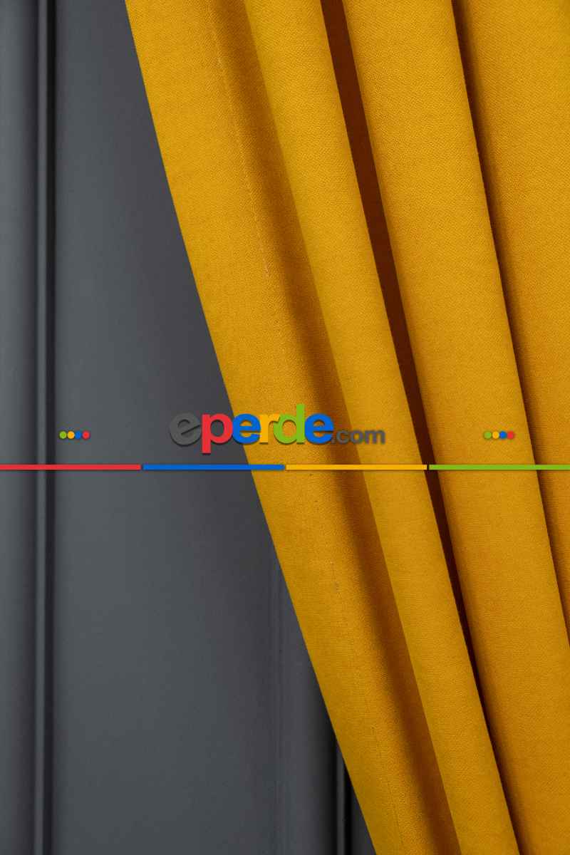 Koyu Sarı Rengi Düz Fon Perde En Dökümlü Fon Perde
