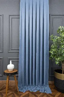 Mavi Rengi Düz Fon Perde En Dökümlü Fon Perde