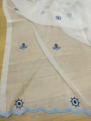 Çapa Desen Denizci Tül Perde- Lacivert-mavi-ekru