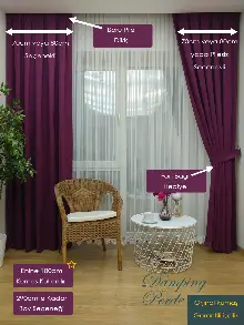 Mor Düz Sade Mutfak Fon Perde Yan Kanat Perdesi- Mor