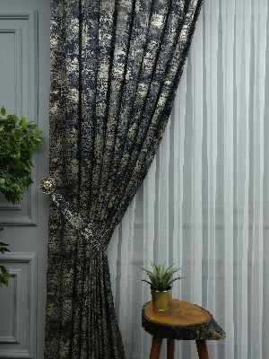 Patine Desenli Lacivert Jakar Fon Perde (180)- Lacivert