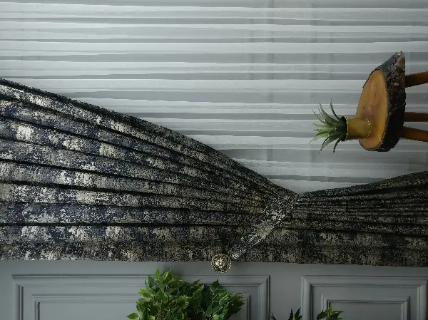 Patine Desenli Lacivert Jakar Fon Perde (180)- Lacivert