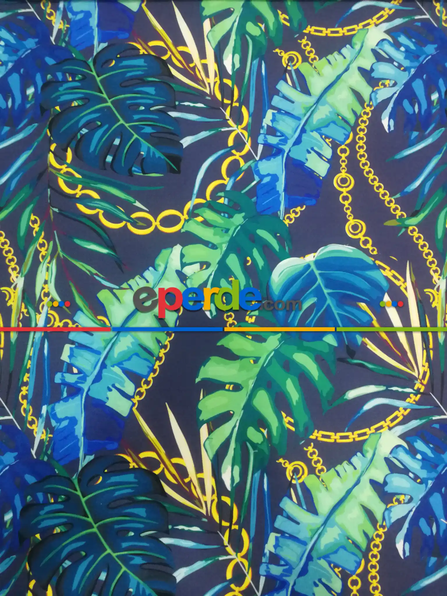 Salon Fon - Tropikal Yaprak Desenli Fon Perde Evm1008-2 Kumaşı Kalındır Duck Bezi Değildir- Yeşil-Sarı-Yeşil Koyu Yeşil-Fıstık Yeşili 