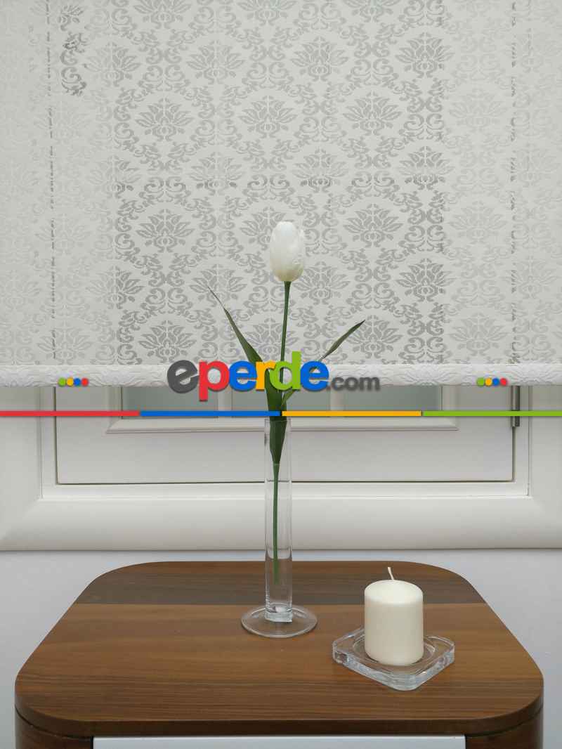 Jakar Örme Tül-alvina 805 Krem Çiftli Sistem Dantel Desenli Perde- Krem