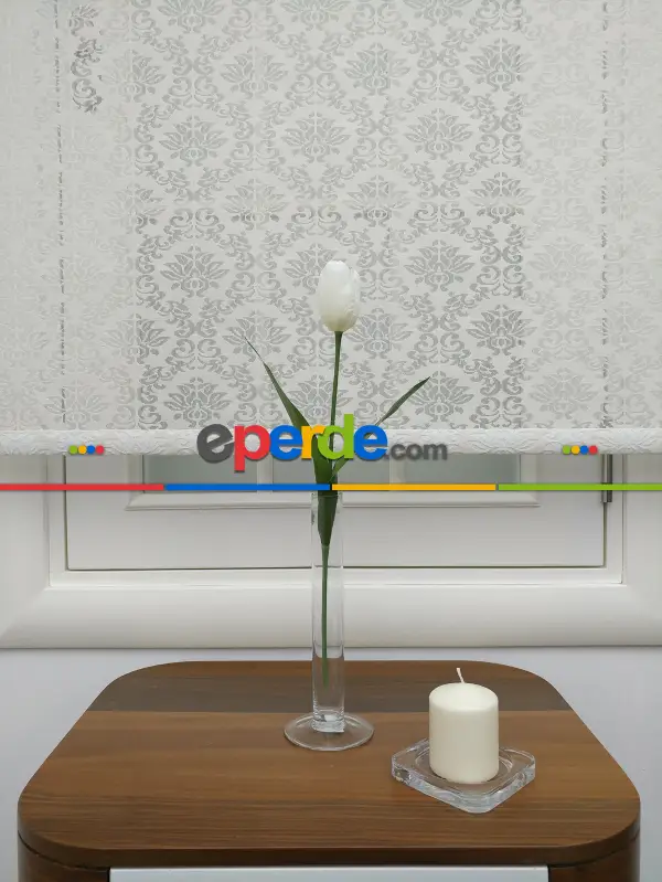 Jakar Örme Tül-alvina 805 Krem Çiftli Sistem Dantel Desenli Perde- Krem