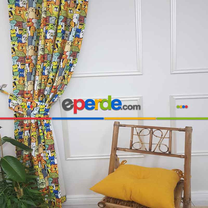 Çocuk Odası Fon - Sevimli Hayvanlar Fon Perde- Yeşil