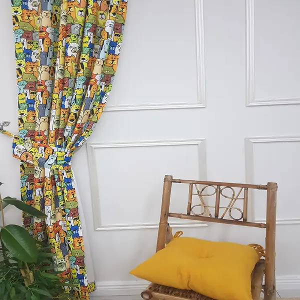 Hayvan Desenli Fon Perde K732 Kumaşı Kalındır Duck Bezi Değildir.- Yeşil-Mavi-Kahverengi-Sarı-Beyaz