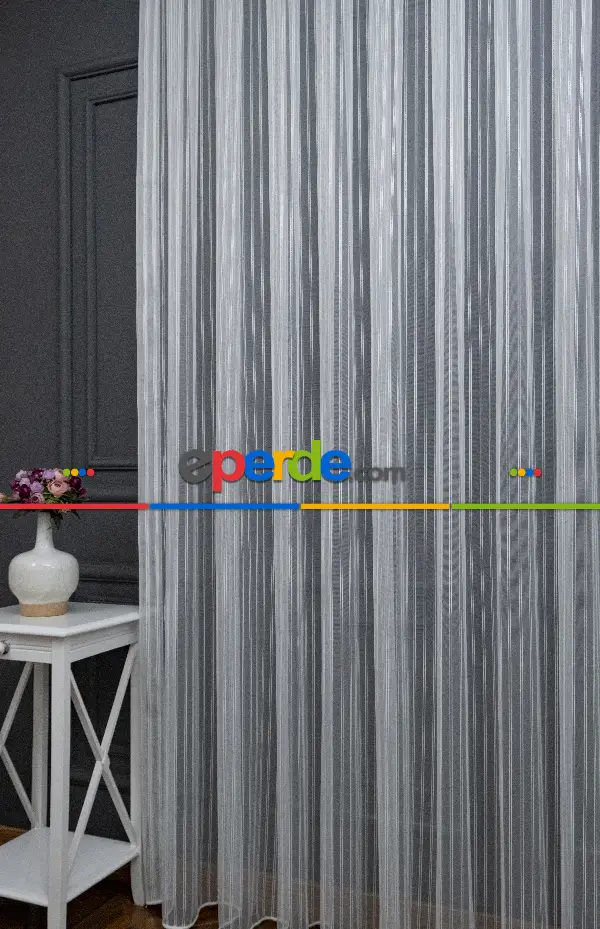 Salon Tül - Brillant Gümüş Sim Çizgi Armür Tül Çizgili Tül