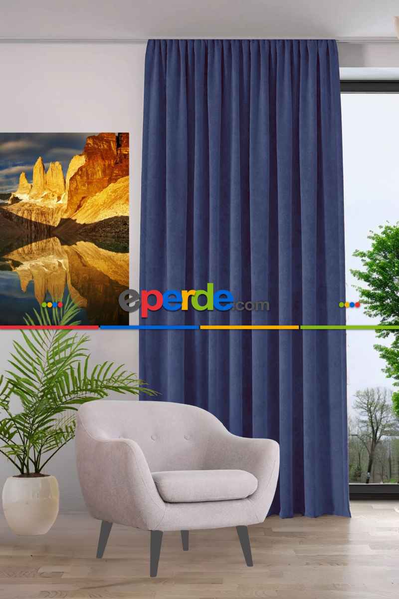 Yatak Odası - Kadife Dokulu Fon Perde Pilesiz Tek Kanat Acık Mavi