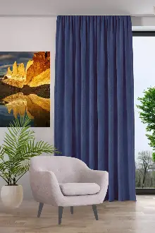 Kadife Dokulu Fon Perde Pilesiz Tek Kanat Acık Mavi