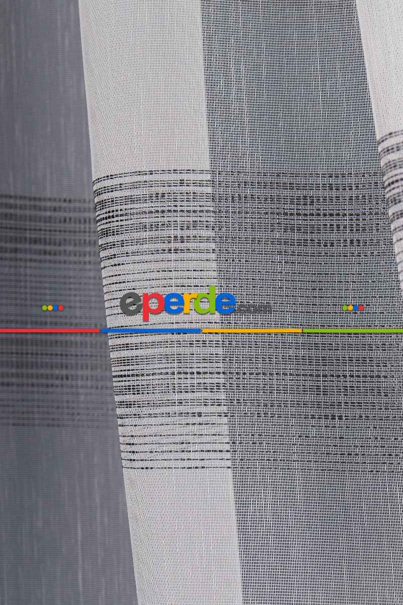 Salon Tül Modelleri - Enine Bantlı Simli Düz Tül Perde Ütü Istemez