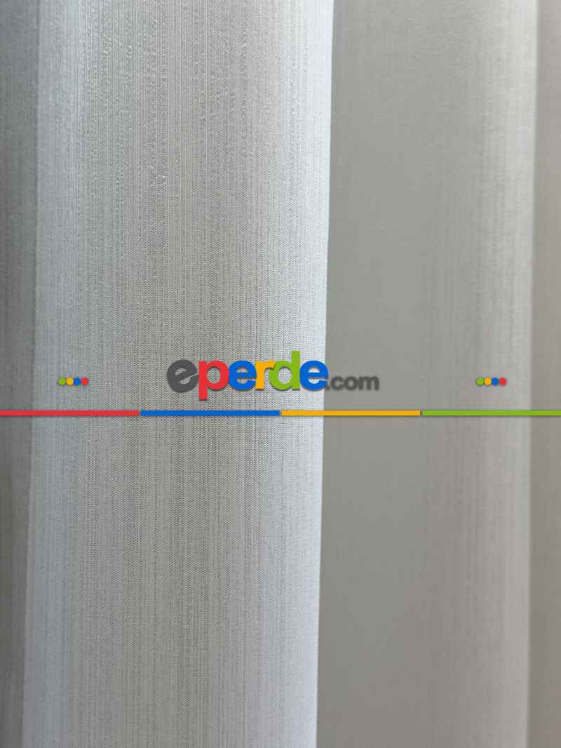 Ekru Sedefli Çizgili Tül Perde, Ağır Gramajlı Premium Seri, Kurşunlu Tül