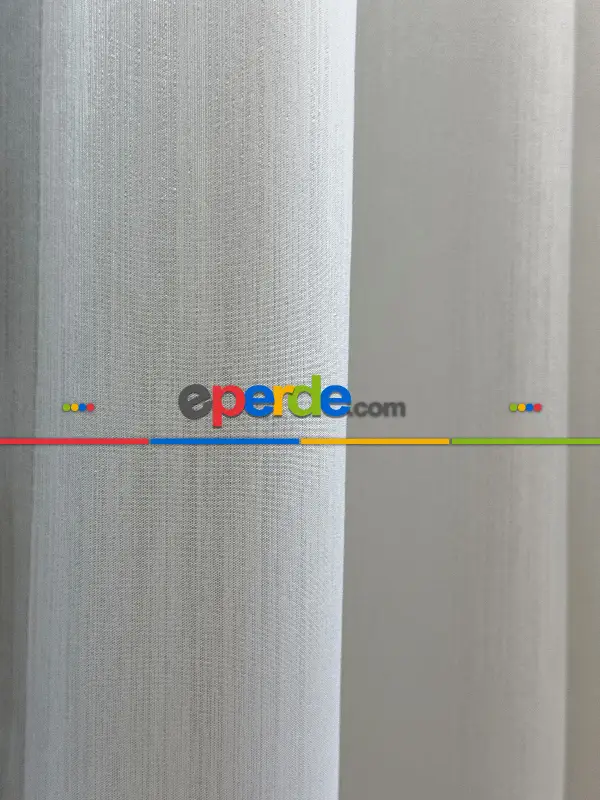 Ekru Sedefli Çizgili Tül Perde, Ağır Gramajlı Premium Seri, Kurşunlu Tül