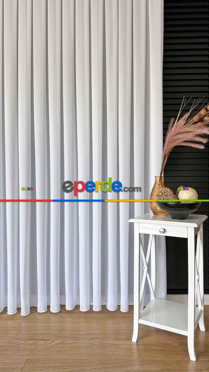 Yatak Odası Beyaz İpek Krep Düz Tül Perde, Premium Kalite Serisidir.