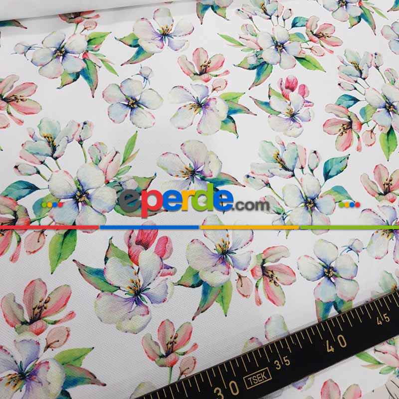 Mutfak Perdesi Kanat Fon Perde Soft Çiçek Desenli- Beyaz