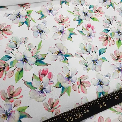 Çiçek Desenli Fon Perde Evm465 - Kumaşı Kalındır Duck Bezi Değildir.- Beyaz-Pembe-Lila-Çok Renkli