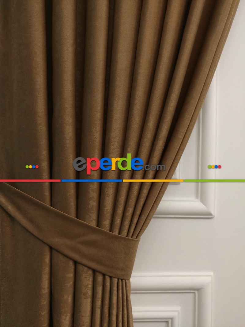 Yatak Odası - Soft Fon Perde Kakao Dökümlü En - Kahve Açık