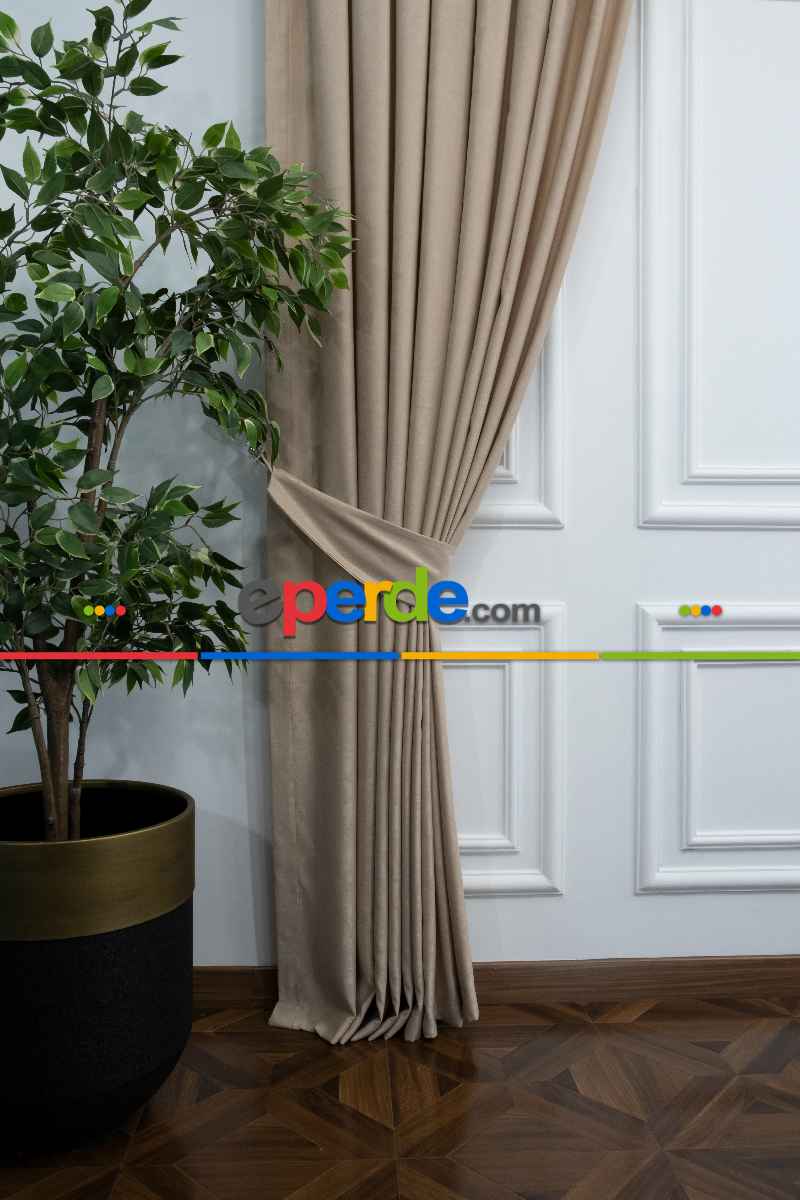 Salon - Soft Taş Rengi Fon Perde Dökümlü En - Taş Rengi