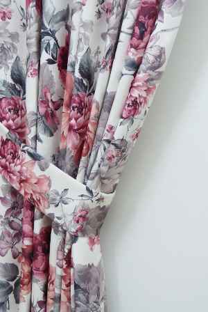 Fon Perde Desenli 55487 Güllü ( Pembe - Mor - Gri )- Gri-Füme-Antrasit-Pembe