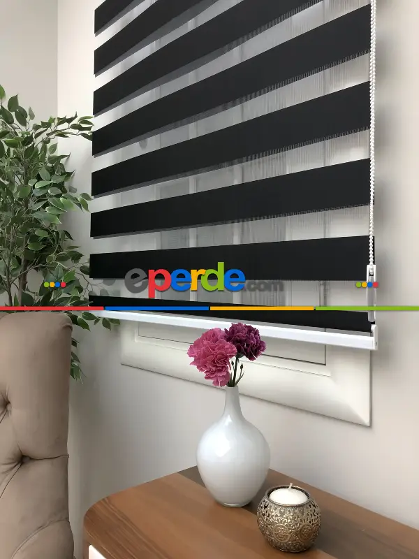 Salon Zebra Perde - Yüksek Kalite Düz Zebra Perde - Siyah Renk- Siyah