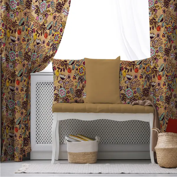 Çiçekli Fon Perde Evim 601 Kumaşı Kalındır Duck Bezi Değildir