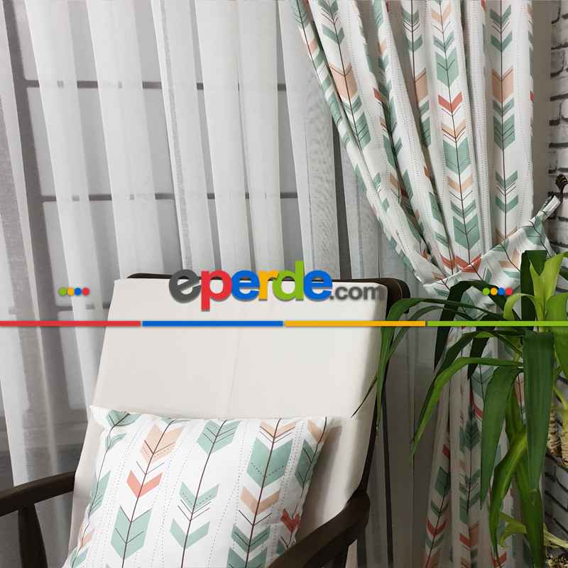 Kızılderili Desenli Fon Perde Evm233-2 Kumaşı Kalındır Duck Bezi Değildir- Beyaz-Pembe-Mavi Açık-Kahve