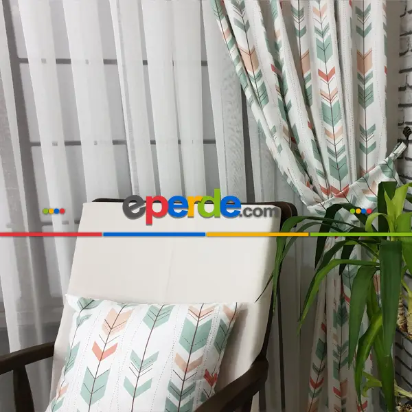 Kızılderili Desenli Fon Perde Evm233-2 Kumaşı Kalındır Duck Bezi Değildir- Beyaz-Pembe-Mavi Açık-Kahve