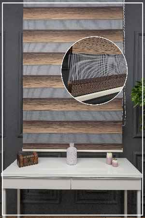 Kahverengi Zebra Perde Geçişli Kırık Pileli Zebra Perde
