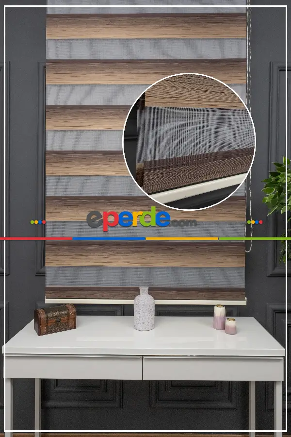 Kahverengi Zebra Perde Geçişli Kırık Pileli Zebra Perde