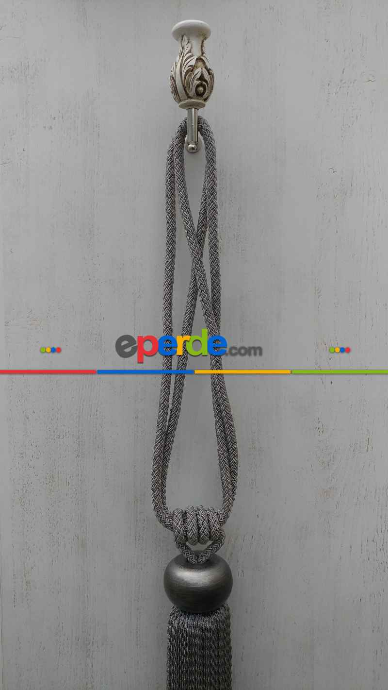Ahşap Bukle Gri Braçol Perde Bağı- Gri-füme-antrasit