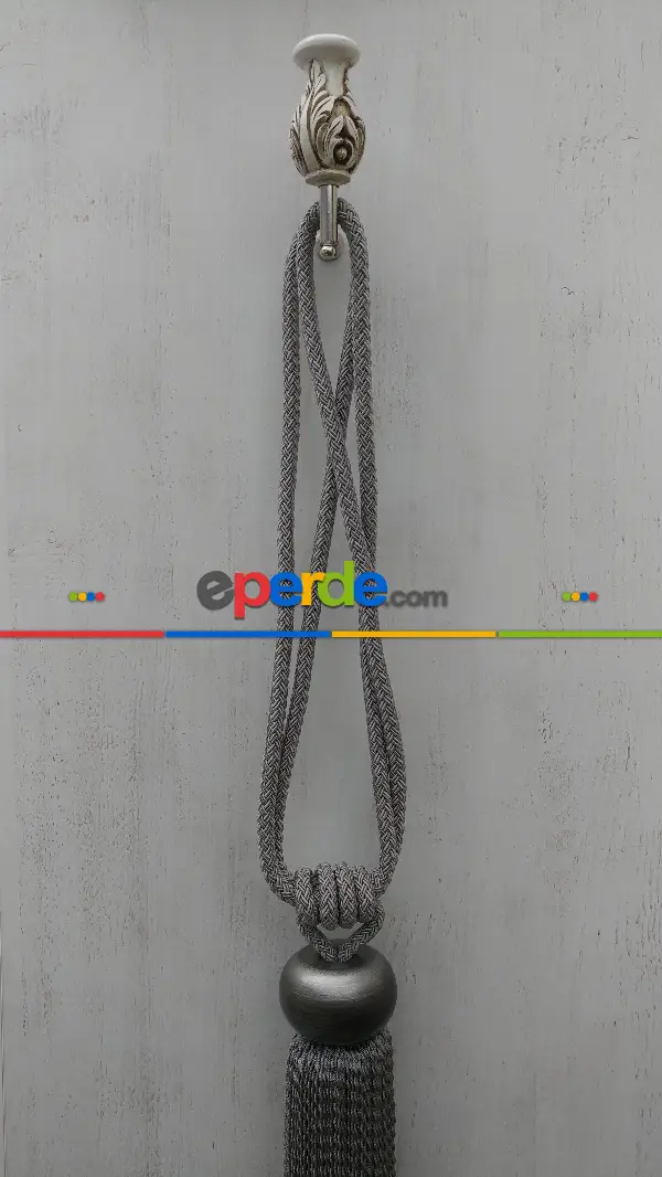 Ahşap Bukle Gri Braçol Perde Bağı- Gri-füme-antrasit