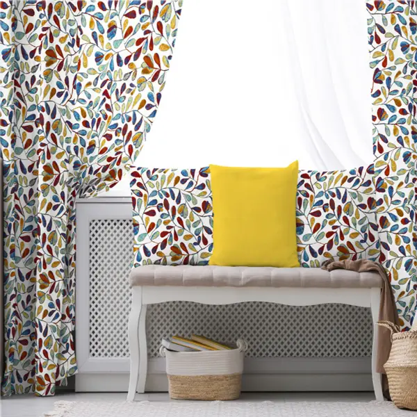 Yaprak Desenli Fon Perde Evim784 Kumaşı Kalındır Duck Bezi Değildir- Mavi-beyaz