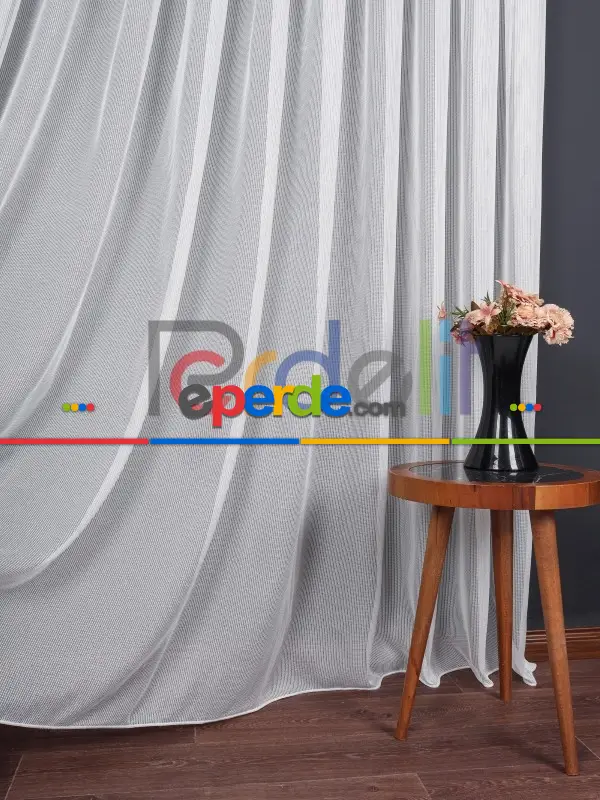 Kare File Dokulu Tül Perde - Yıkanabilir Gramajlı Kumaş