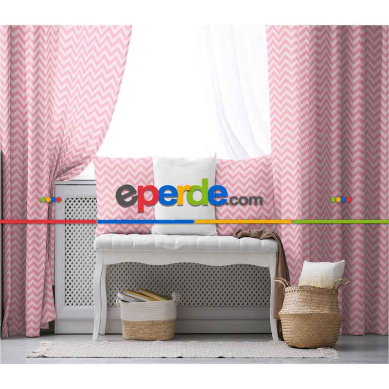 Kız, Çocuk ve Bebek Odası Fon Perde - Pembe Beyaz