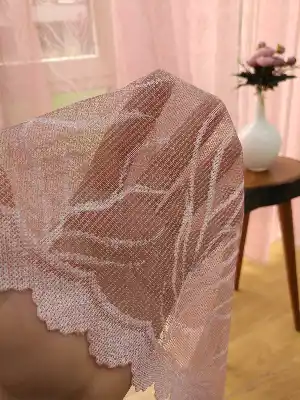 Konak Özel Seri Pembe Renk Degrade Geçişli Örme Tül Perde- Pembe Pudra Pembe-pudra