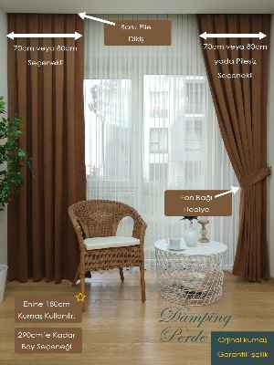 Sütlü Kahve Düz Fon Perde 180cm En- Sütlü Kahve